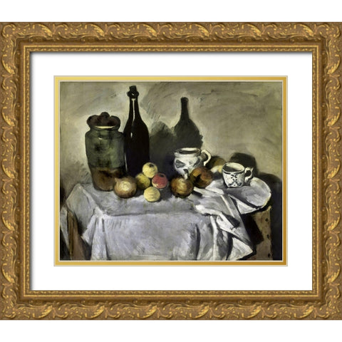 Still Life with Table Utensils Gold Ornate Wood Framed Art Print with Double Matting by Cezanne, Paul