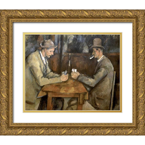 The Card Players Gold Ornate Wood Framed Art Print with Double Matting by Cezanne, Paul