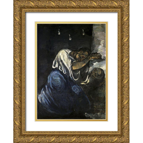 The Magdalen Or Sorrow Gold Ornate Wood Framed Art Print with Double Matting by Cezanne, Paul