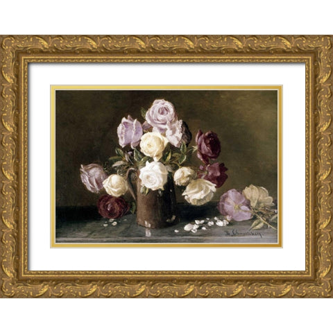 Roses Gold Ornate Wood Framed Art Print with Double Matting by Champney, Benjamin