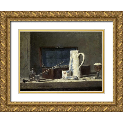 Smoking Kit With a Drinking Pot Gold Ornate Wood Framed Art Print with Double Matting by Chardin, Jean-Baptiste-Simeon