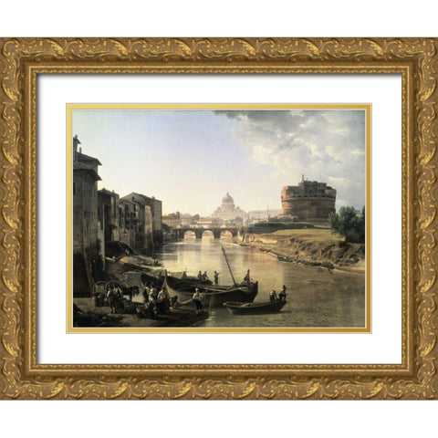 Rome, Castel San Angelo Gold Ornate Wood Framed Art Print with Double Matting by Chedrin, Silvestre