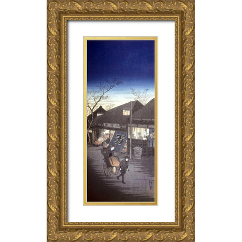 Japanese Print - Vegetable Shop Gold Ornate Wood Framed Art Print with Double Matting by Chowka