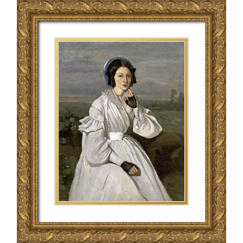 Marie-Louise Sennegon Gold Ornate Wood Framed Art Print with Double Matting by Corot, Jean-Baptiste-Camille