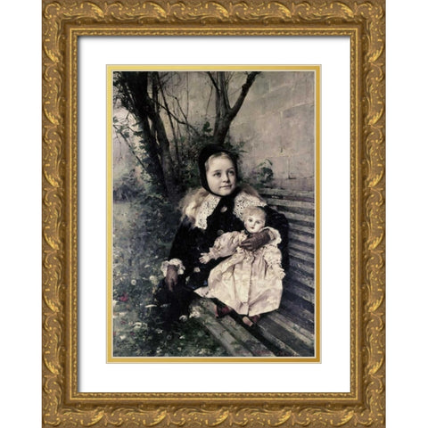 Her Favorite Doll Gold Ornate Wood Framed Art Print with Double Matting by Courtois, Gustave Claude E.