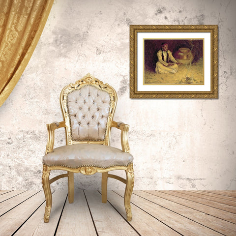 Fireside Gold Ornate Wood Framed Art Print with Double Matting by Couse, Eanger Irving
