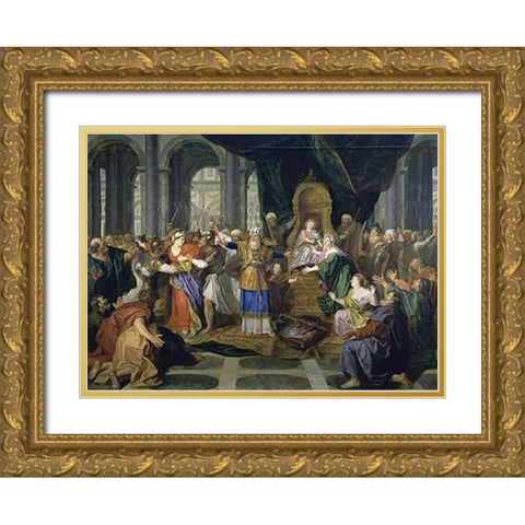 Athaliah Chased From The Temple Gold Ornate Wood Framed Art Print with Double Matting by Coypel, Charles Antoine