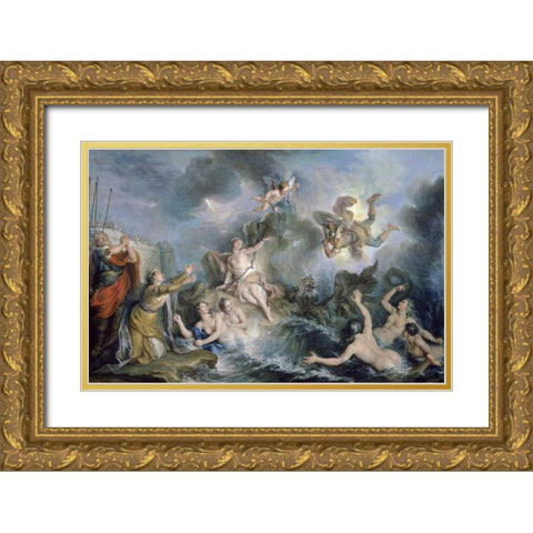 Perseus Rescues Andromeda Gold Ornate Wood Framed Art Print with Double Matting by Coypel, Charles Antoine