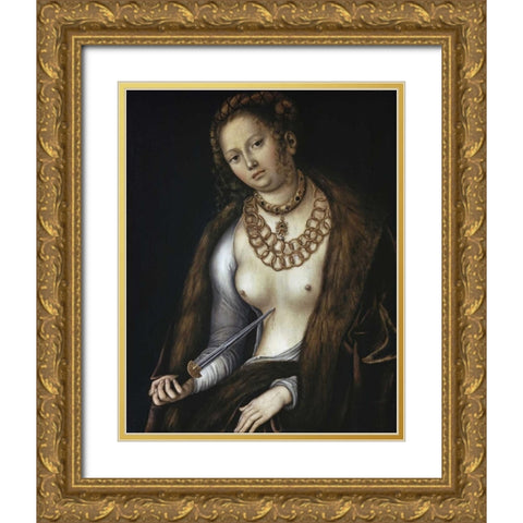 Lucretia Gold Ornate Wood Framed Art Print with Double Matting by Cranach, Lucas