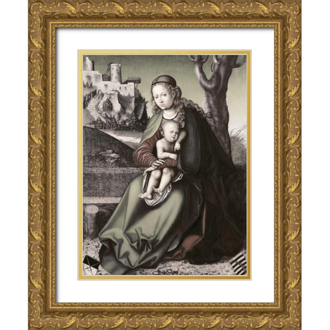 Madonna and Child Gold Ornate Wood Framed Art Print with Double Matting by Cranach, Lucas