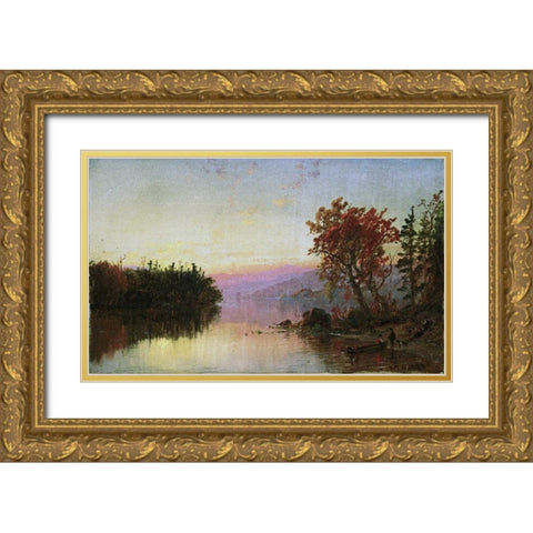Greenwood Lake at Twilight Gold Ornate Wood Framed Art Print with Double Matting by Cropsey, Jasper Francis
