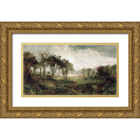 Hastings On Hudson Gold Ornate Wood Framed Art Print with Double Matting by Cropsey, Jasper Francis