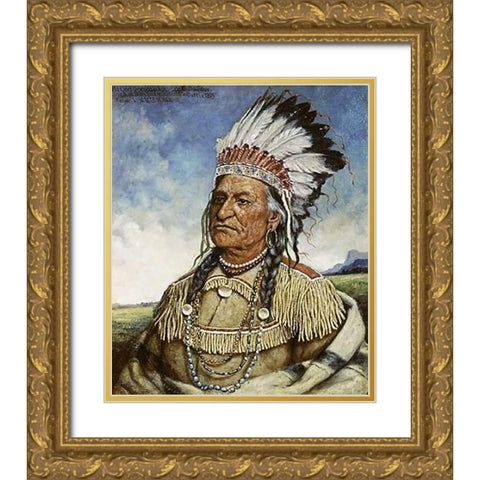 Old Chief American Horse Gold Ornate Wood Framed Art Print with Double Matting by Cross, Henri-Edmond