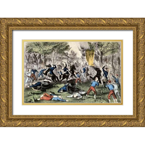 Battle of Bull Run, Va., July 21St, 1861 Gold Ornate Wood Framed Art Print with Double Matting by Ives, Currier and
