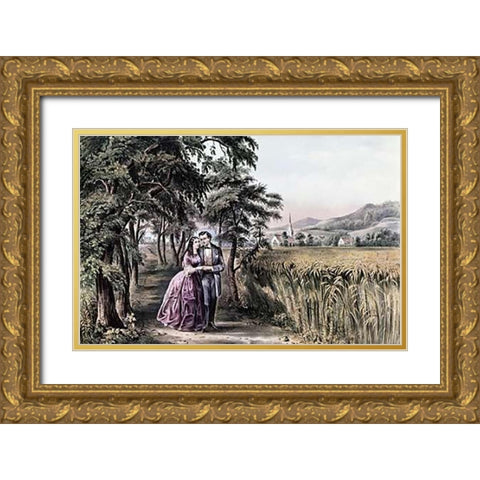 Four Seasons of Life: Season of Love Gold Ornate Wood Framed Art Print with Double Matting by Ives, Currier and