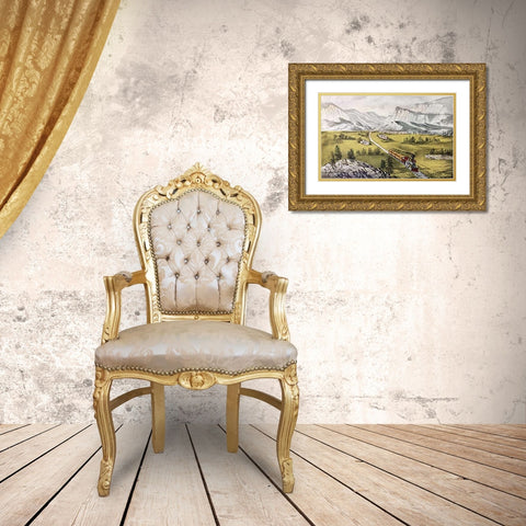 Great West Gold Ornate Wood Framed Art Print with Double Matting by Ives, Currier and