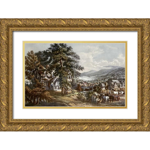 Home of Evangeline-Acadian Land Gold Ornate Wood Framed Art Print with Double Matting by Currier and Ives