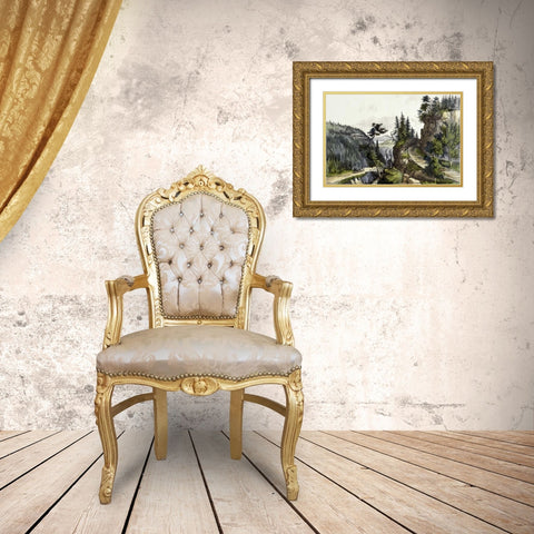Pennsylvania Railroad Scenery Gold Ornate Wood Framed Art Print with Double Matting by Currier and Ives