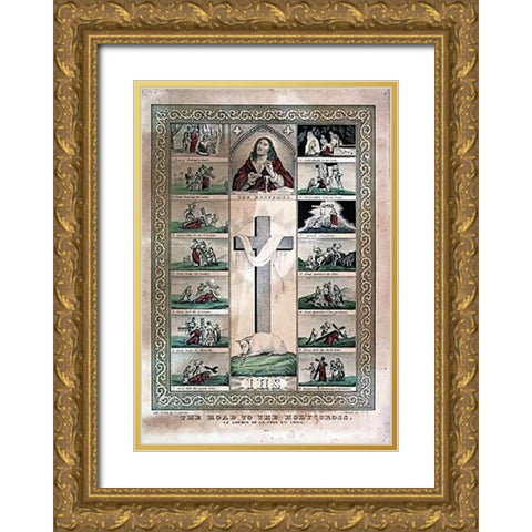 Road To The Holy Cross Gold Ornate Wood Framed Art Print with Double Matting by Ives, Currier and