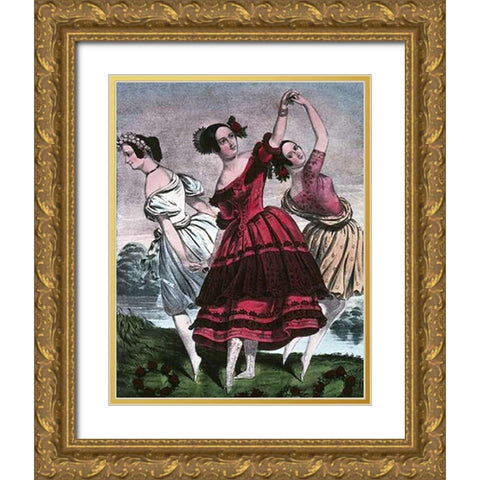 Three Graces Gold Ornate Wood Framed Art Print with Double Matting by Ives, Currier and