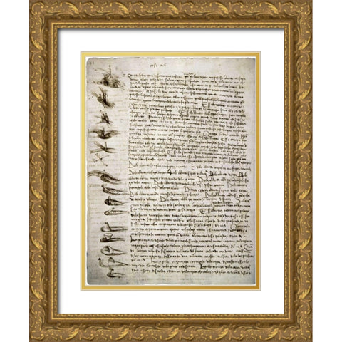 Codex Leicester: Water Flow Gold Ornate Wood Framed Art Print with Double Matting by Da Vinci, Leonardo