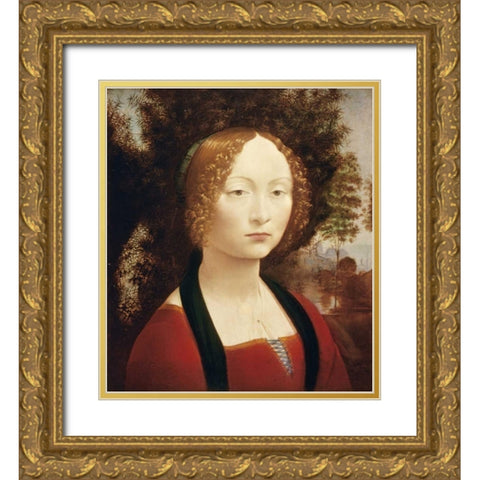 Ginevra DeBenci Gold Ornate Wood Framed Art Print with Double Matting by Da Vinci, Leonardo