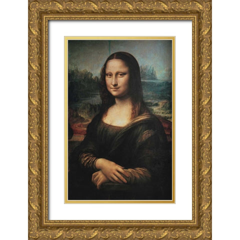 Mona Lisa Gold Ornate Wood Framed Art Print with Double Matting by Da Vinci, Leonardo