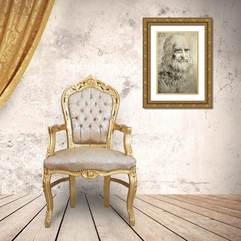 Self-Portrait c1515 Gold Ornate Wood Framed Art Print with Double Matting by Da Vinci, Leonardo