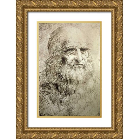 Self-Portrait c1515 Gold Ornate Wood Framed Art Print with Double Matting by Da Vinci, Leonardo