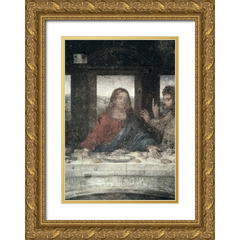 The Last Supper - Detail, Center Gold Ornate Wood Framed Art Print with Double Matting by Da Vinci, Leonardo
