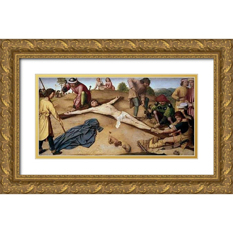 Museumist Nailed To The Cross Gold Ornate Wood Framed Art Print with Double Matting by David, Jacques-Louis