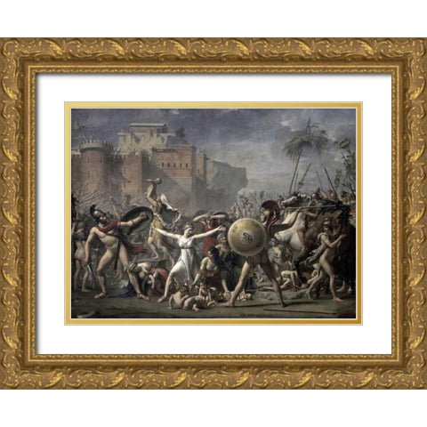 The Battle of The Sabines Gold Ornate Wood Framed Art Print with Double Matting by David, Jacques-Louis
