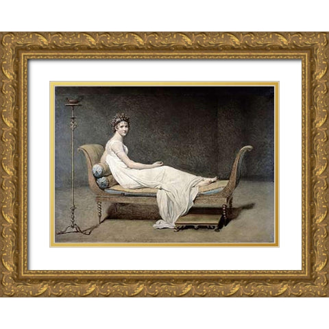 Portrait of Mrs. Recamier Gold Ornate Wood Framed Art Print with Double Matting by David, Jacques-Louis