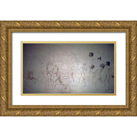 Serment Du Jeu De Paume Gold Ornate Wood Framed Art Print with Double Matting by David, Jacques-Louis