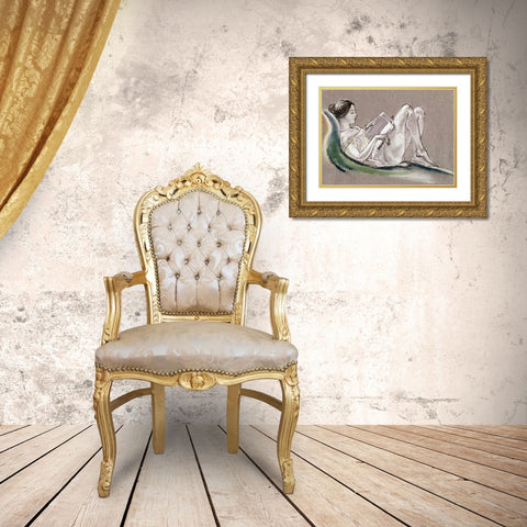 Reclining Woman Gold Ornate Wood Framed Art Print with Double Matting by Davies, Arthur Bowen
