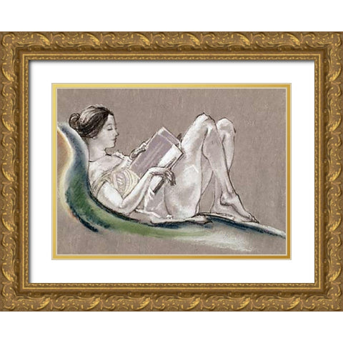 Reclining Woman Gold Ornate Wood Framed Art Print with Double Matting by Davies, Arthur Bowen