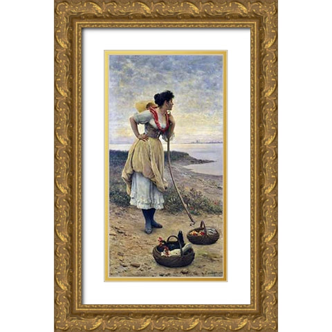 Daydreaming Gold Ornate Wood Framed Art Print with Double Matting by De Blaas, Eugene