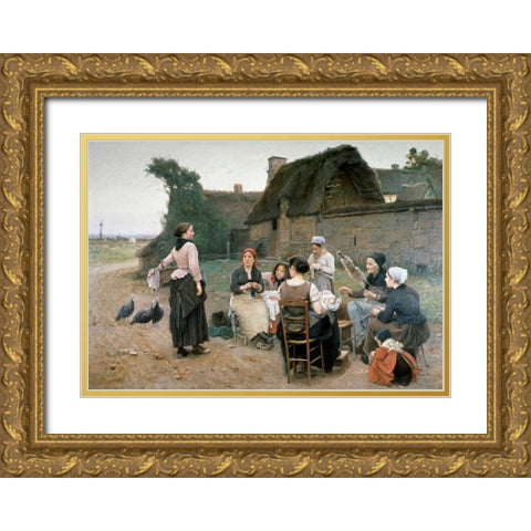 Peasant Women Chatting;Normandy Gold Ornate Wood Framed Art Print with Double Matting by De Broczik, Wencelas