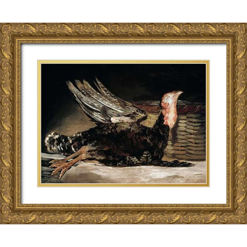 Dead Turkey Gold Ornate Wood Framed Art Print with Double Matting by Goya, Francisco De