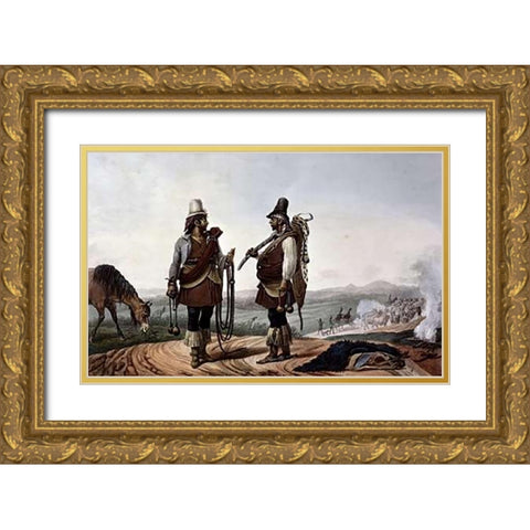 Gauchos, Brazil Gold Ornate Wood Framed Art Print with Double Matting by Debret, Jean Baptiste
