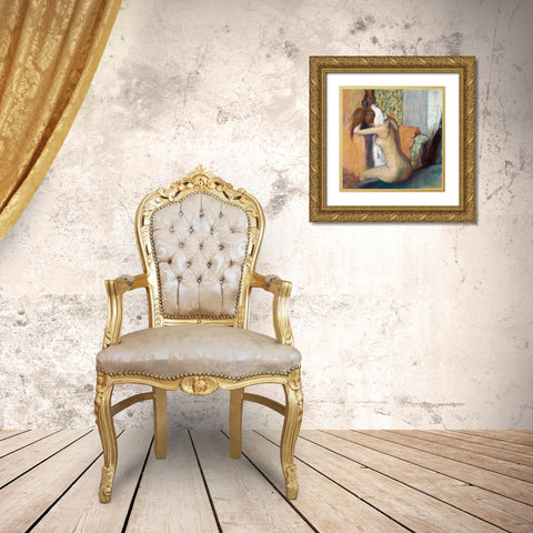 After the Bath Gold Ornate Wood Framed Art Print with Double Matting by Degas, Edgar