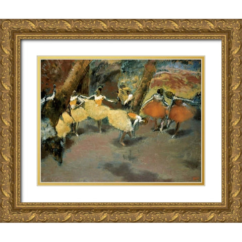 Before the Performance Gold Ornate Wood Framed Art Print with Double Matting by Degas, Edgar
