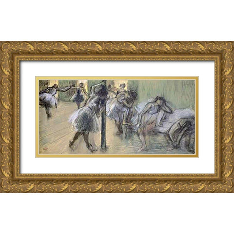 Dancers in Rehearsal (II) Gold Ornate Wood Framed Art Print with Double Matting by Degas, Edgar