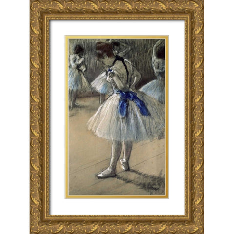 Danseuse, Dancer, Pastel/Char/Chalk Gold Ornate Wood Framed Art Print with Double Matting by Degas, Edgar