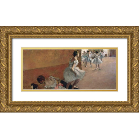 Danseuses montant un escalier, 1886-1890 Gold Ornate Wood Framed Art Print with Double Matting by Degas, Edgar