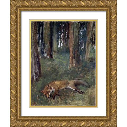 Dead Fox Under the Trees Gold Ornate Wood Framed Art Print with Double Matting by Degas, Edgar