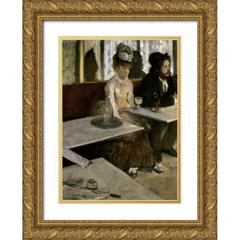 In a Cafe - Absinthe Gold Ornate Wood Framed Art Print with Double Matting by Degas, Edgar