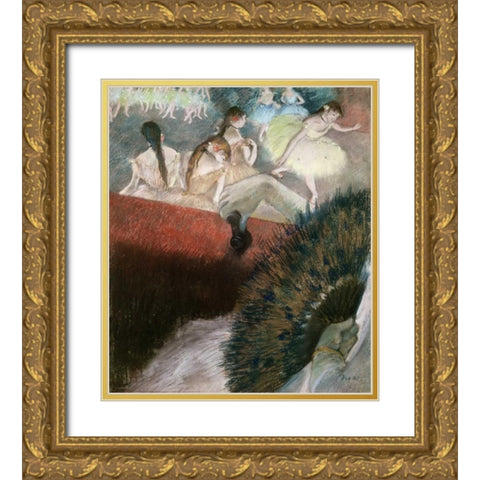 In the Theatre Gold Ornate Wood Framed Art Print with Double Matting by Degas, Edgar