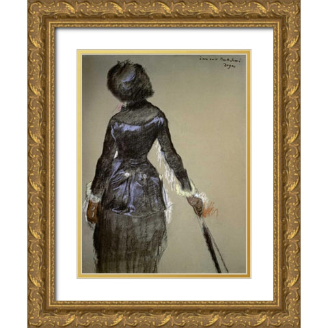 Mary Cassatt at the Louvre Gold Ornate Wood Framed Art Print with Double Matting by Degas, Edgar