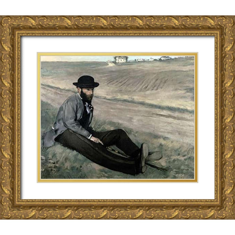 Portrait of Eugene Manet Gold Ornate Wood Framed Art Print with Double Matting by Degas, Edgar